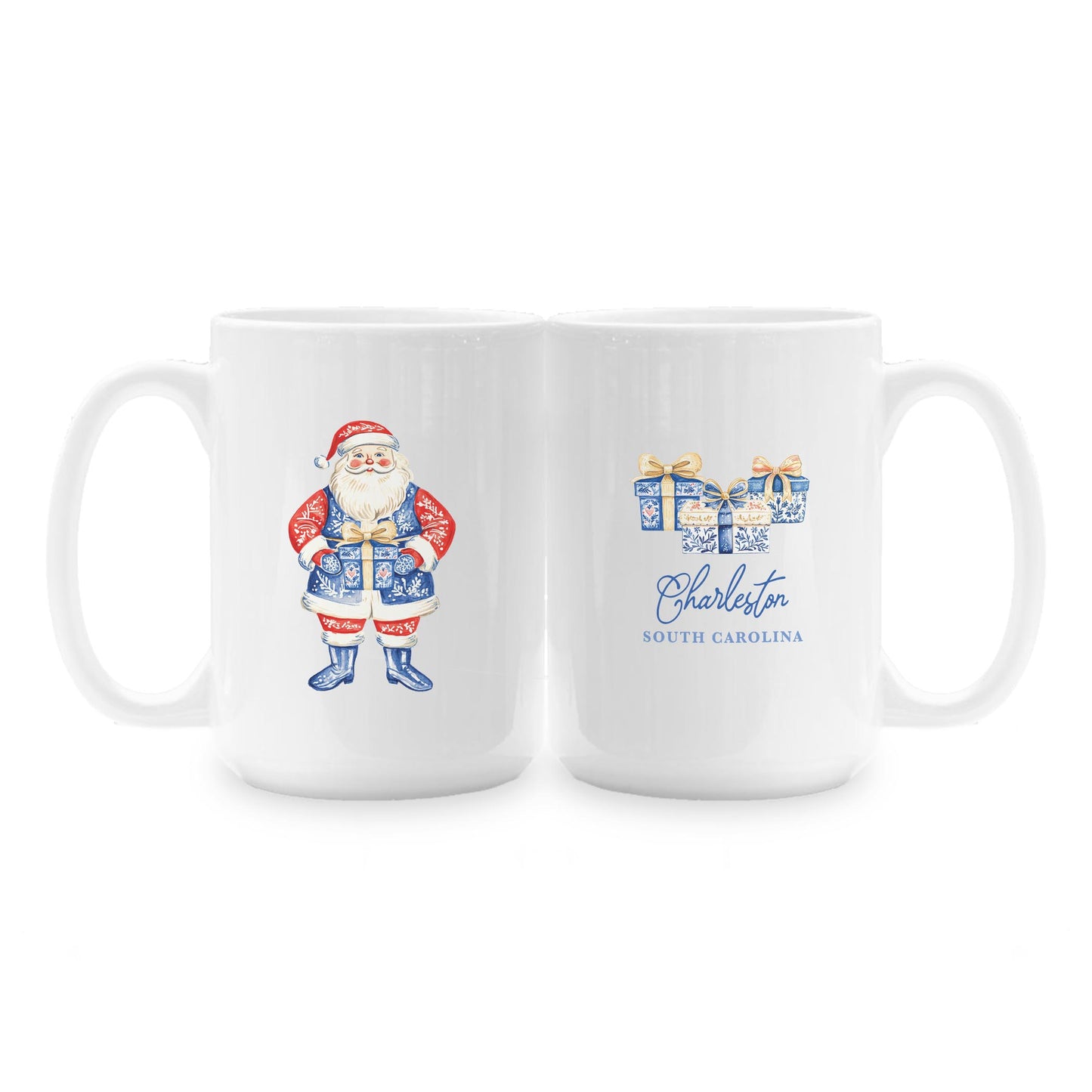 15oz Coffee Mug White-Love+Local Blue Noel - A Grand Millennial Christmas -1