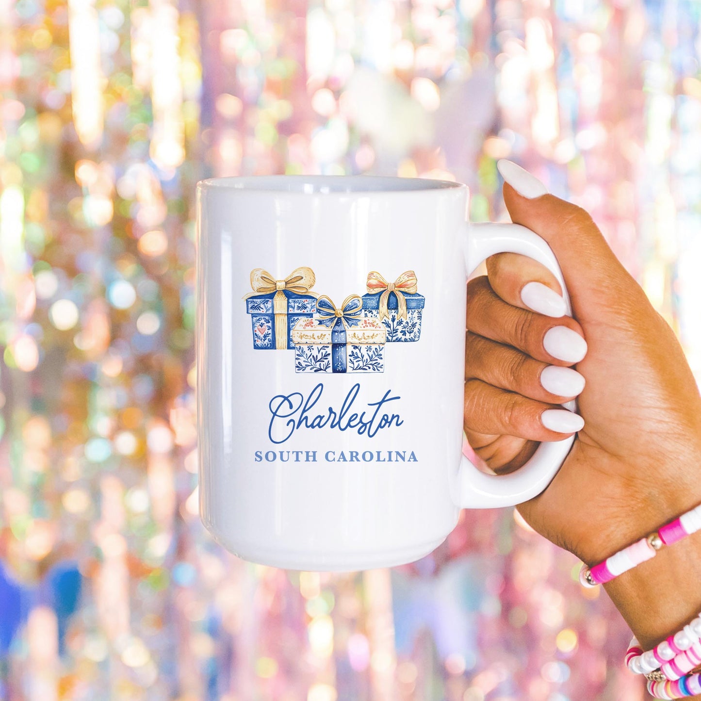 15oz Coffee Mug White-Love+Local Blue Noel - A Grand Millennial Christmas -4