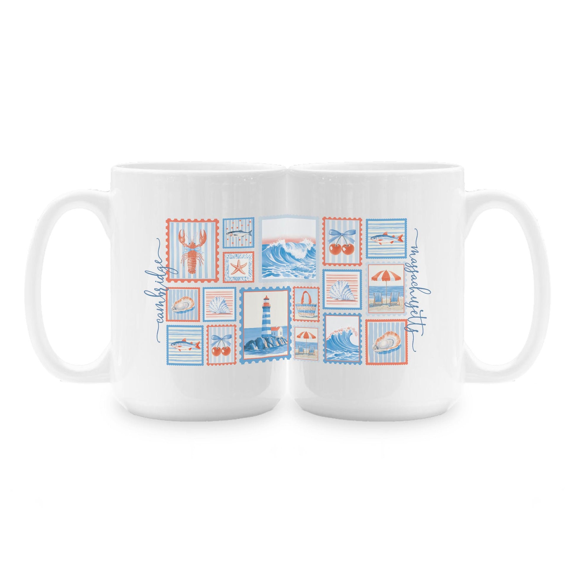 15oz Coffee Mug White-Love+Local New England Tides Stamps -1