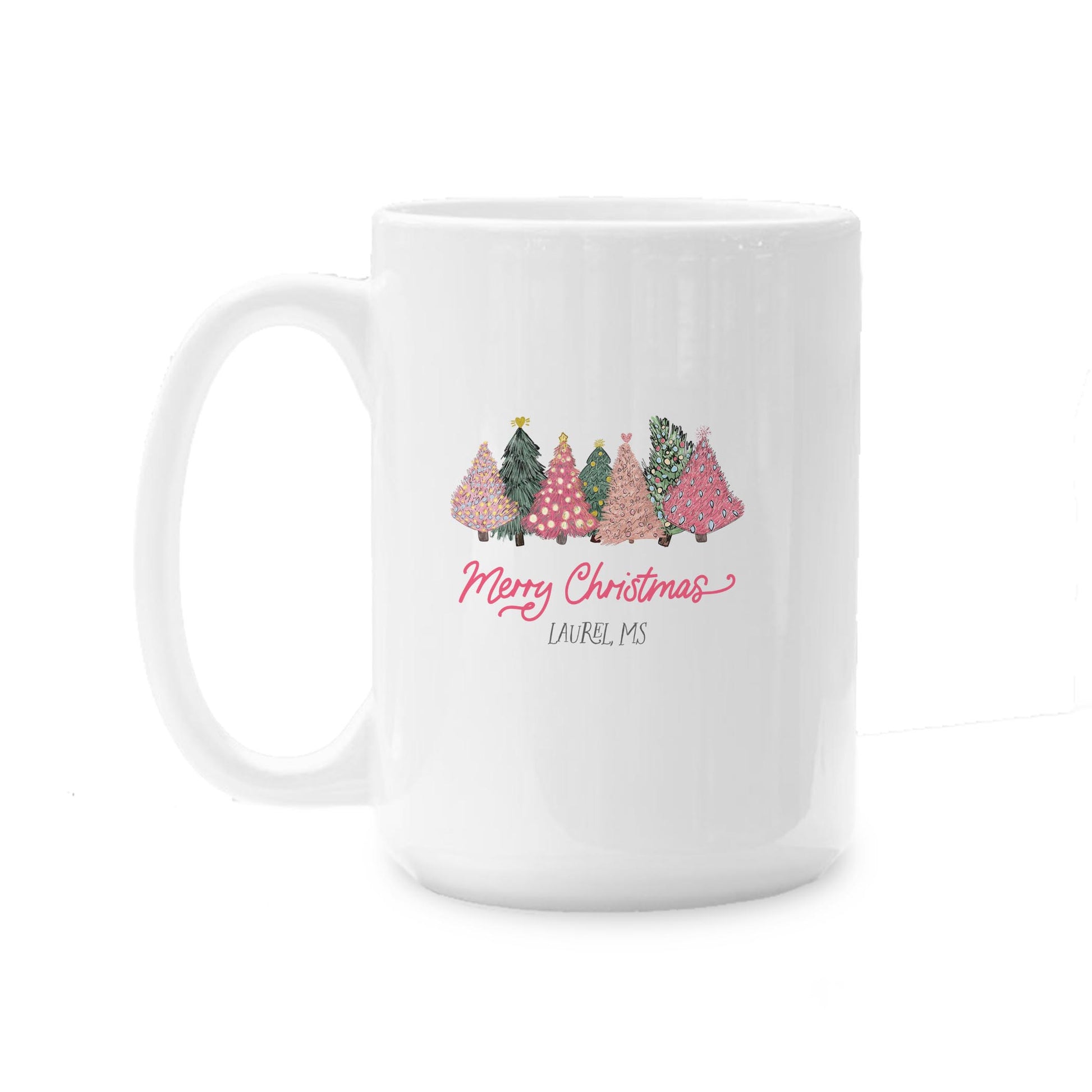 15oz Coffee Mug White-L+L Pink Trees -0