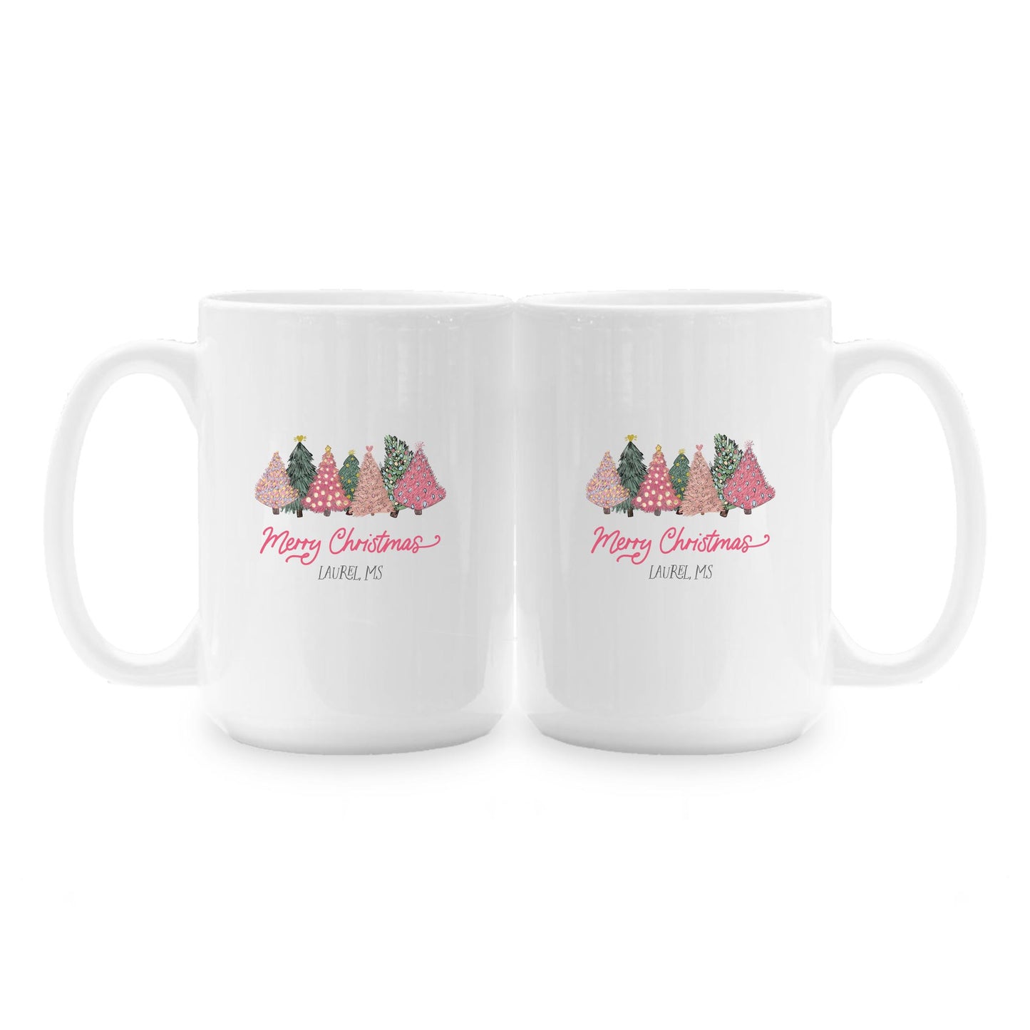 15oz Coffee Mug White-L+L Pink Trees -1