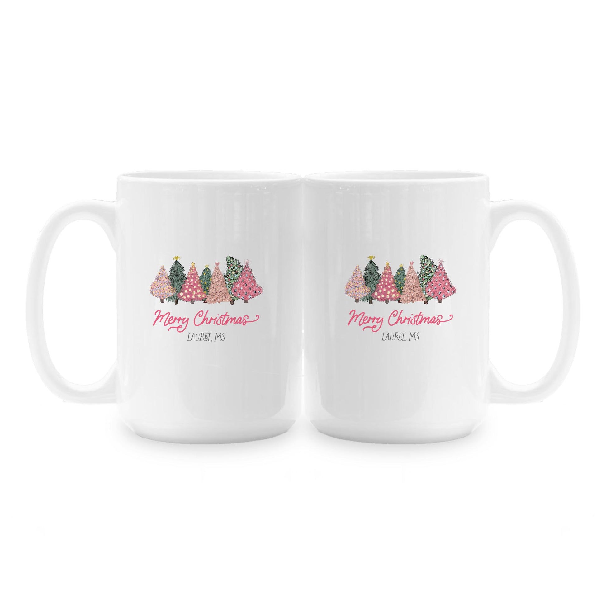 15oz Coffee Mug White-L+L Pink Trees -1