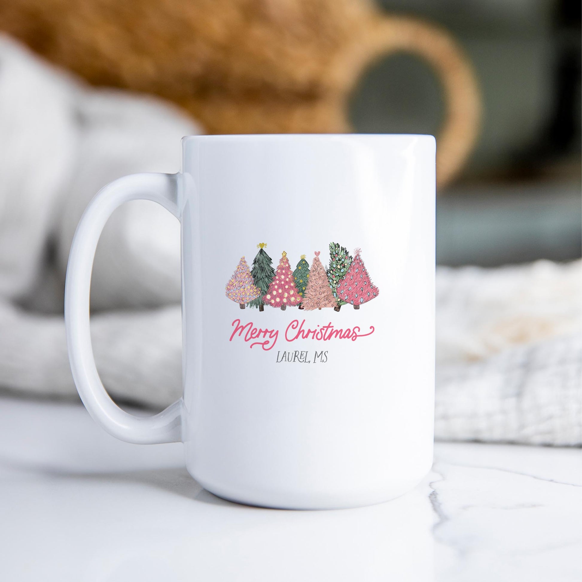 15oz Coffee Mug White-L+L Pink Trees -2