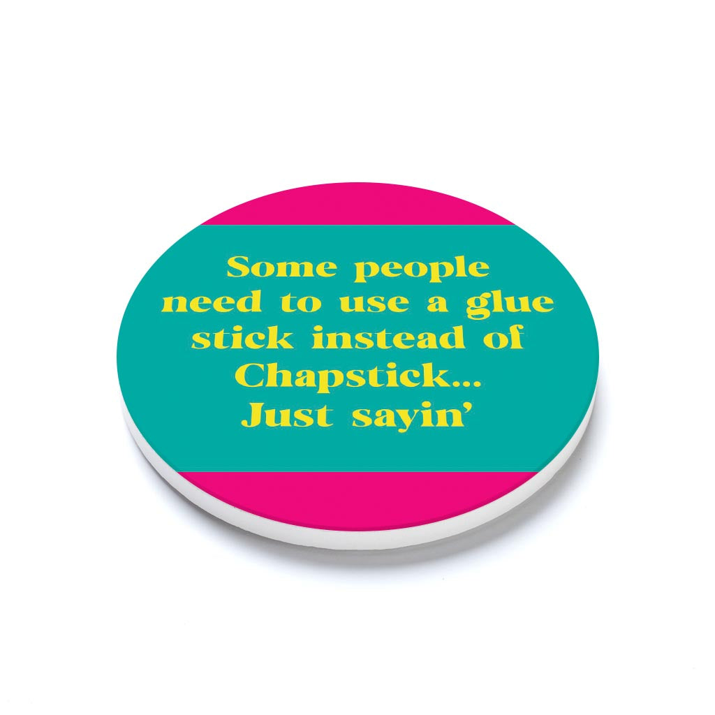 Ceramic Round Coaster-Bright Humor Glue Stick Chapstick -1