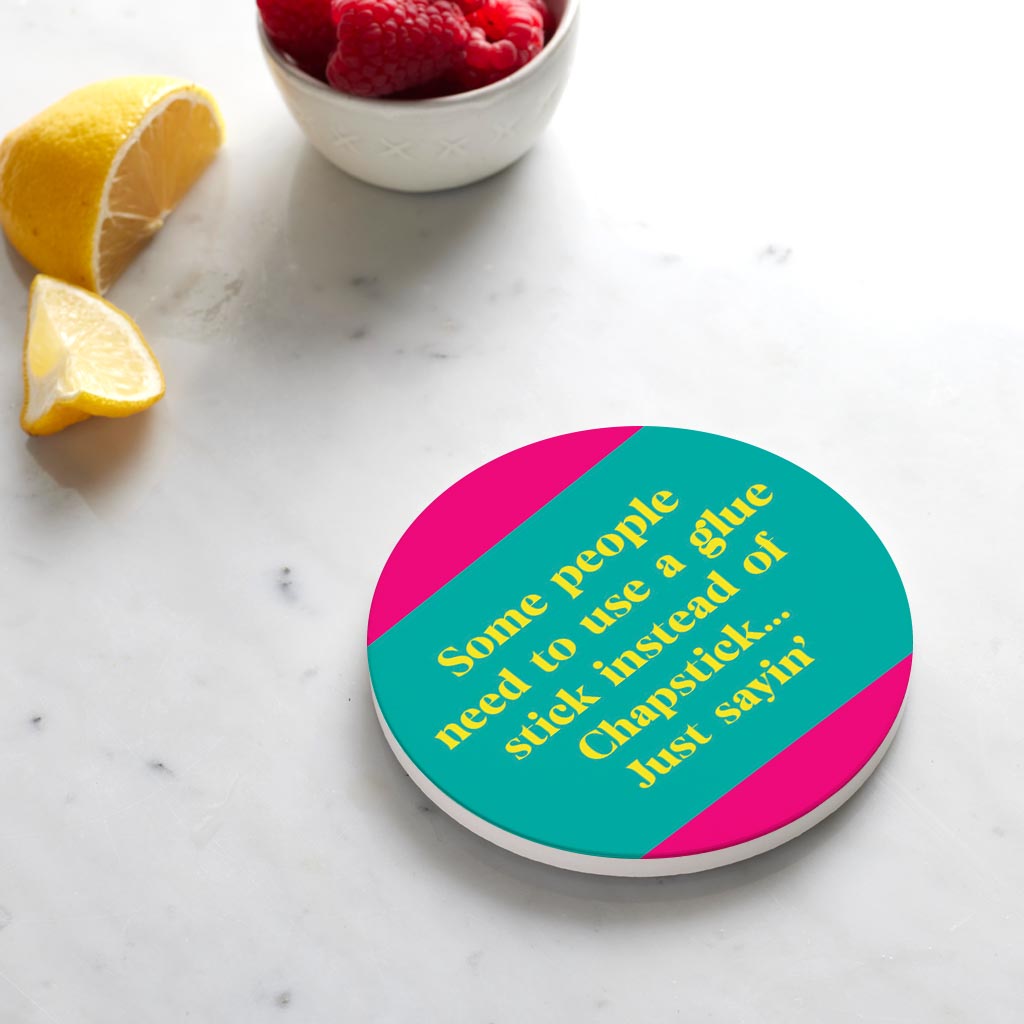 Ceramic Round Coaster-Bright Humor Glue Stick Chapstick -4