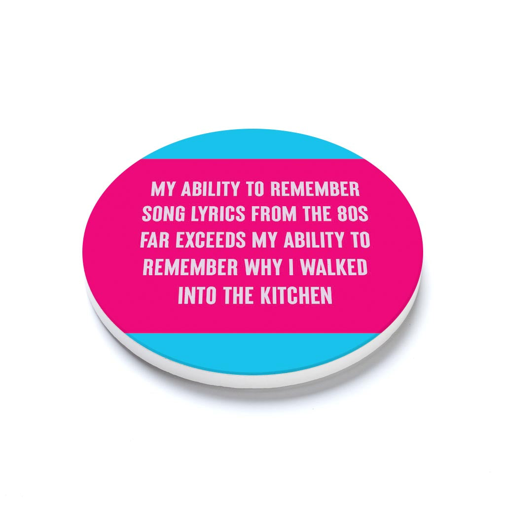 Ceramic Round Coaster-Bright Humor 80s Song Lyrics -1