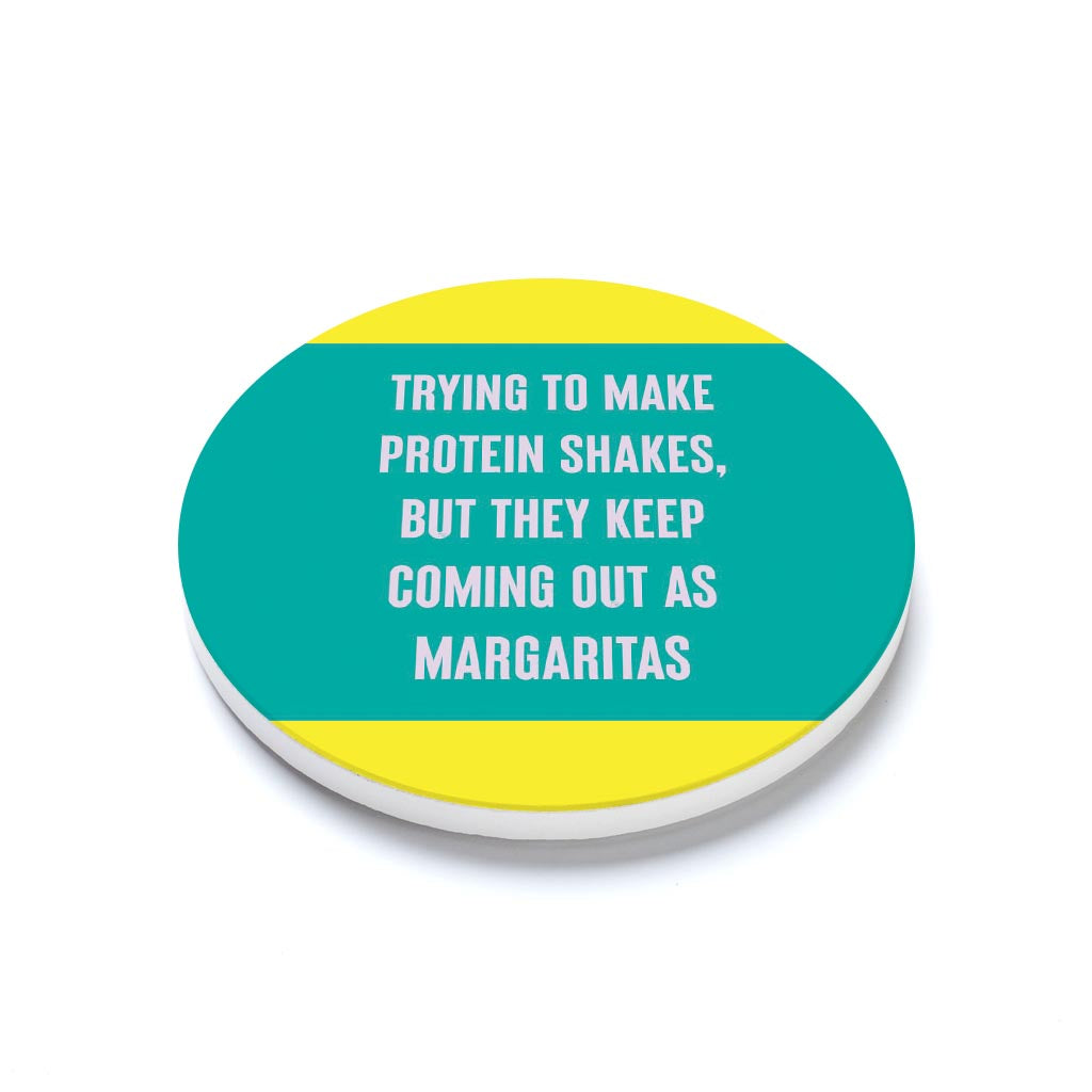 Ceramic Round Coaster-Bright Humor Protein Shake Margaritas -1