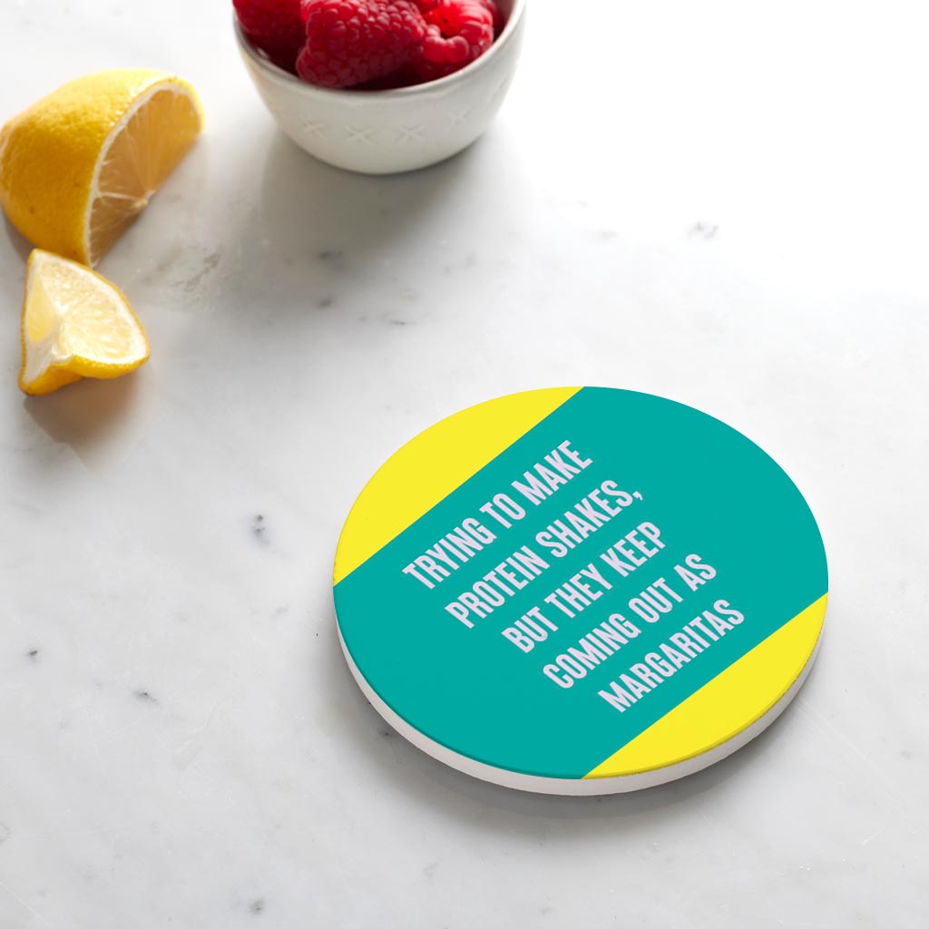 Ceramic Round Coaster-Bright Humor Protein Shake Margaritas -4