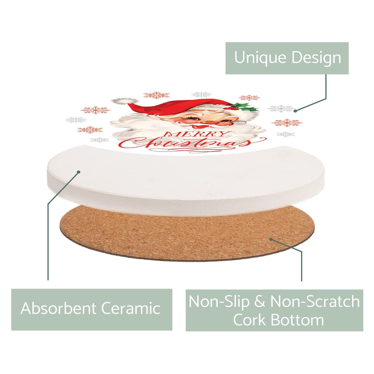 Ceramic Round Coaster-Classic Santa
