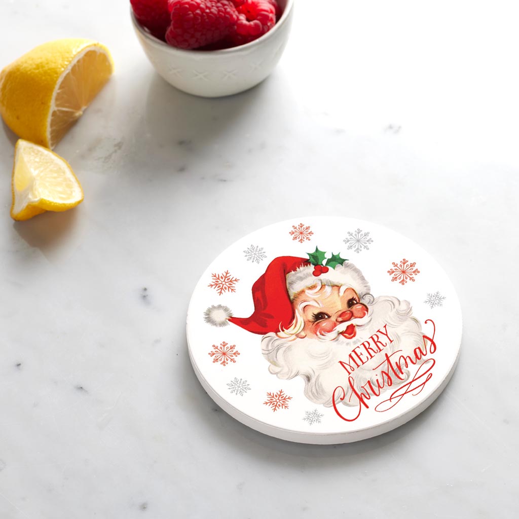 Ceramic Round Coaster-Classic Santa