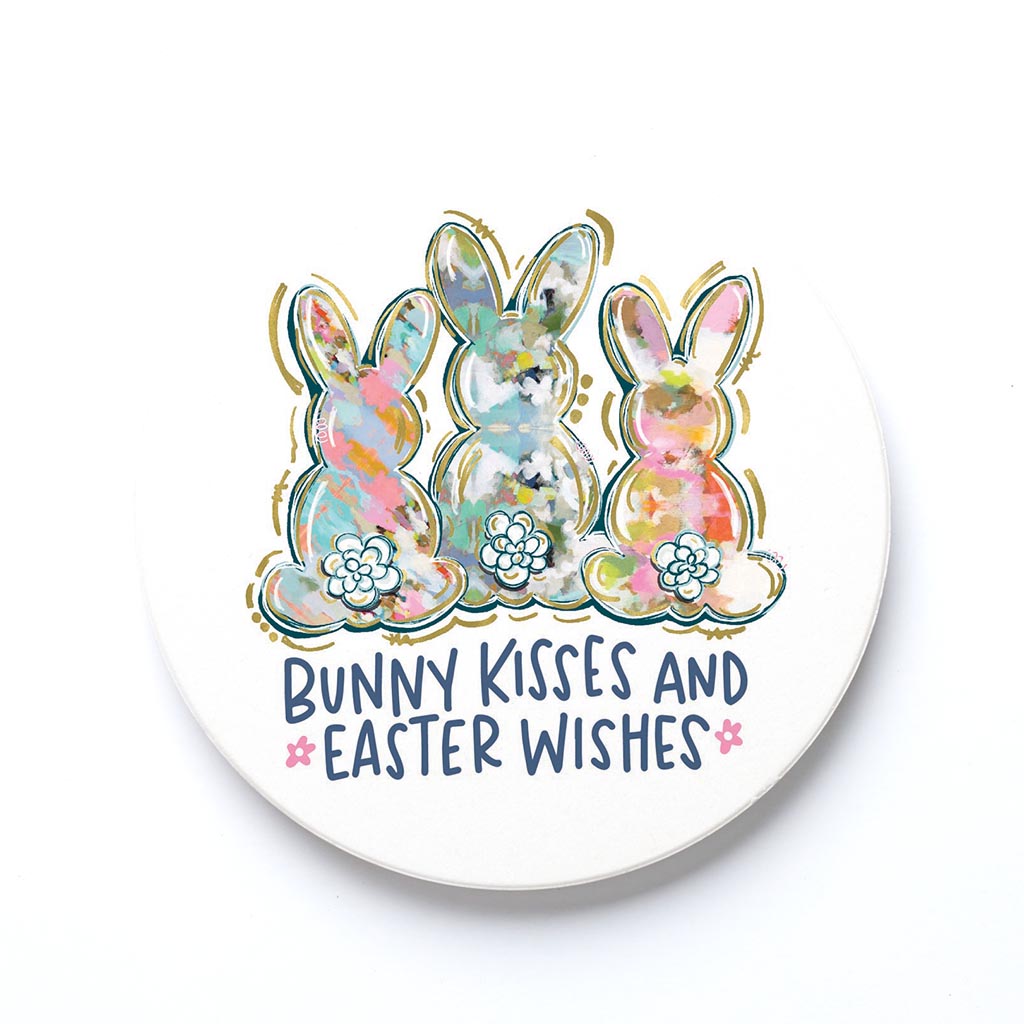 Ceramic Round Coaster-Bunny Kisses & Easter Wishes