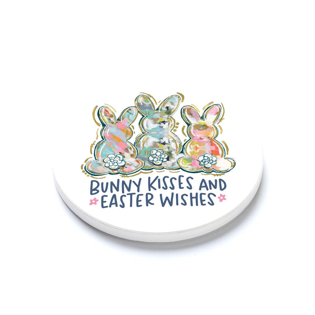 Ceramic Round Coaster-Bunny Kisses & Easter Wishes