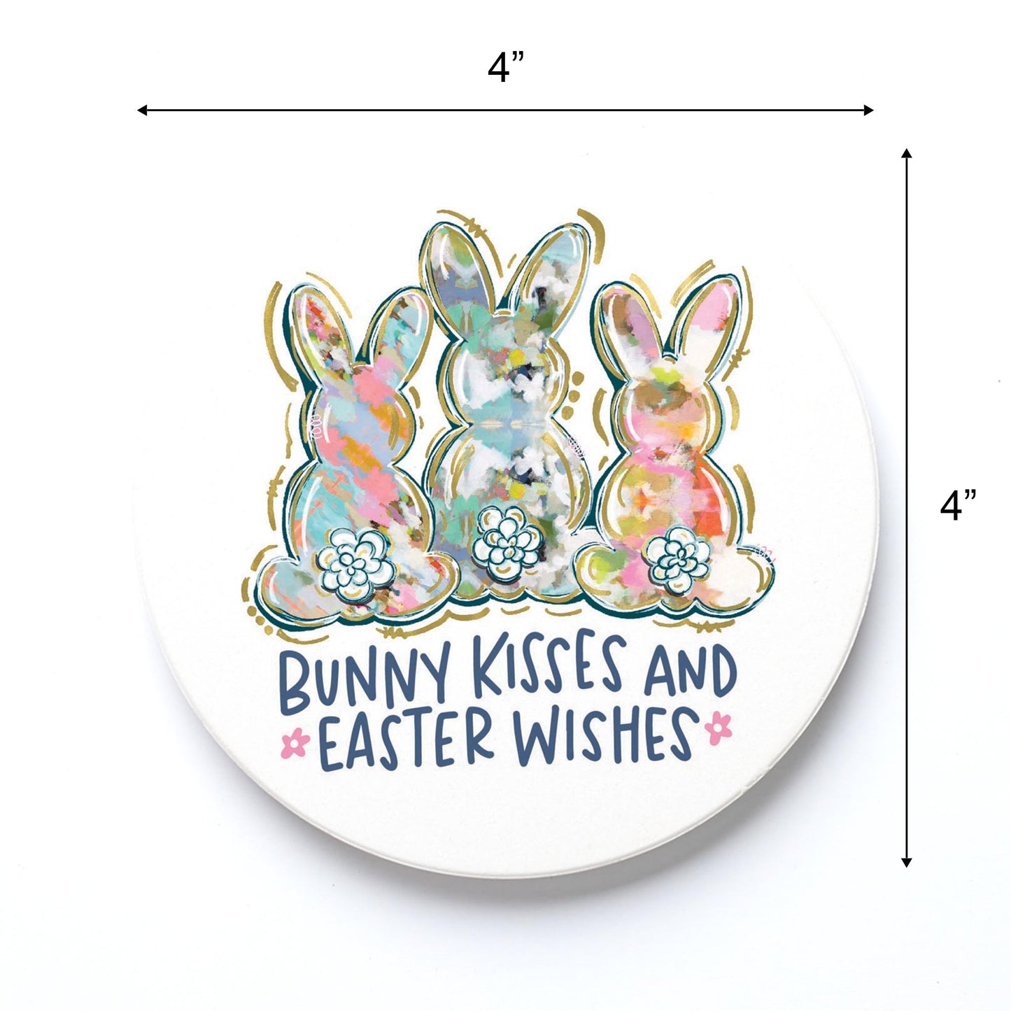 Ceramic Round Coaster-Bunny Kisses & Easter Wishes