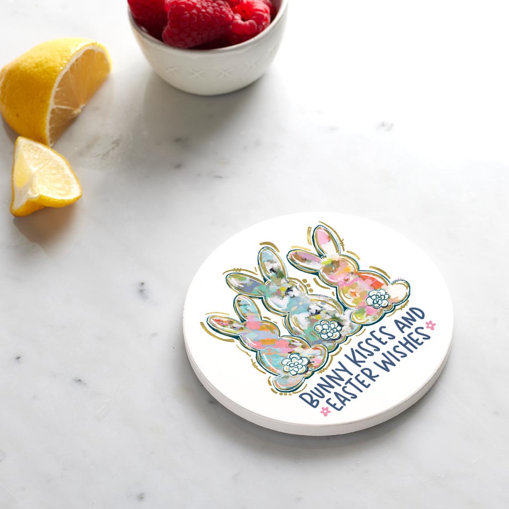 Ceramic Round Coaster-Bunny Kisses & Easter Wishes