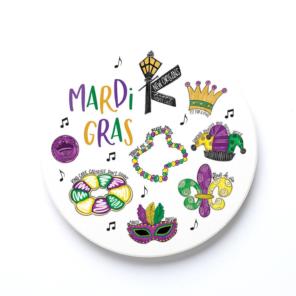 Ceramic Round Coaster-Mardi Gras Icons