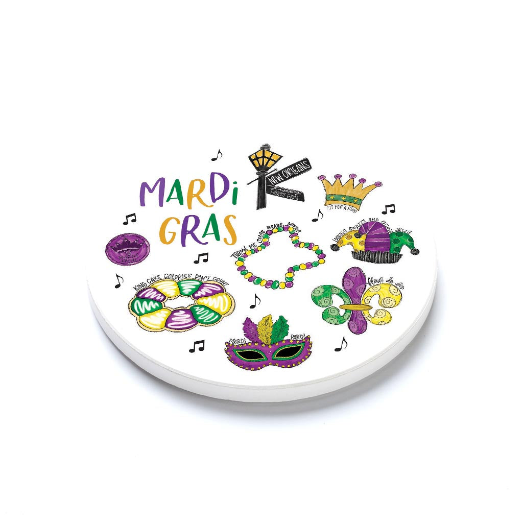 Ceramic Round Coaster-Mardi Gras Icons