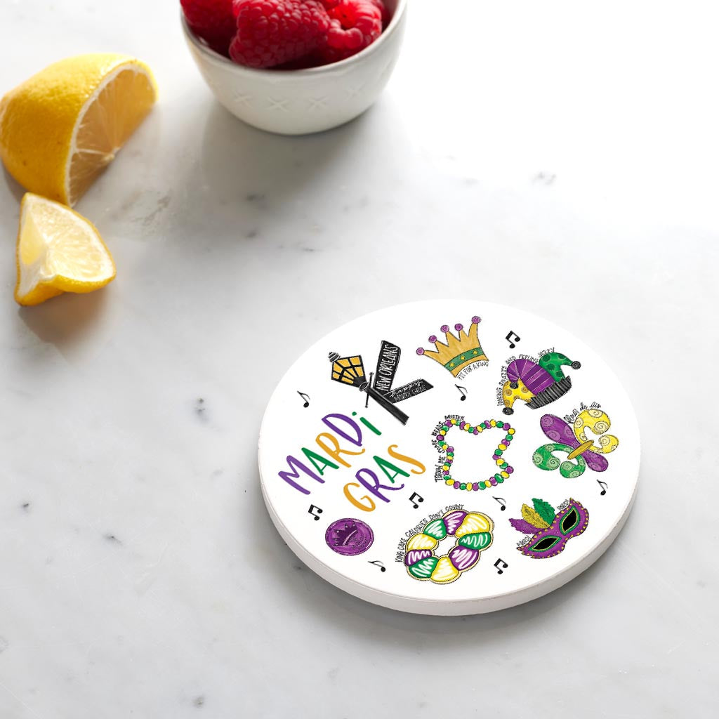 Ceramic Round Coaster-Mardi Gras Icons