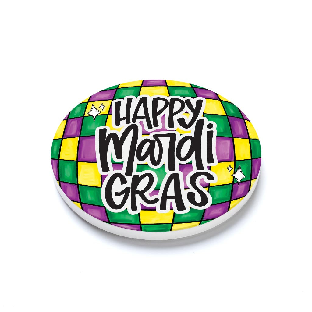 Ceramic Round Coaster-Mardi Gras Disco Ball