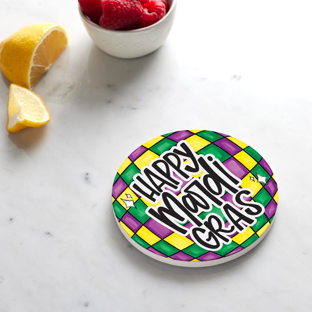 Ceramic Round Coaster-Mardi Gras Disco Ball