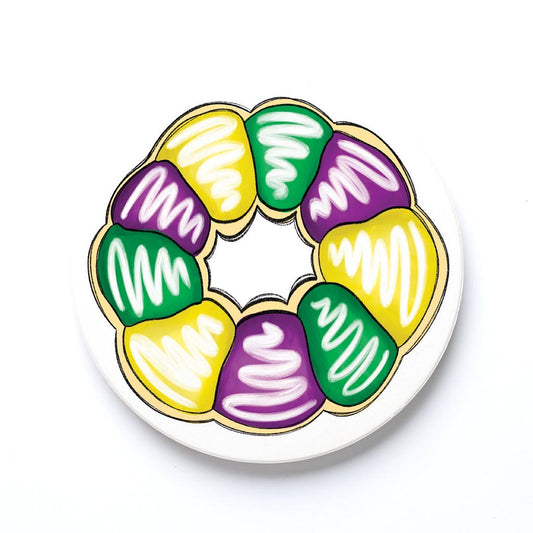 Ceramic Round Coaster-Mardi Gras King Cake