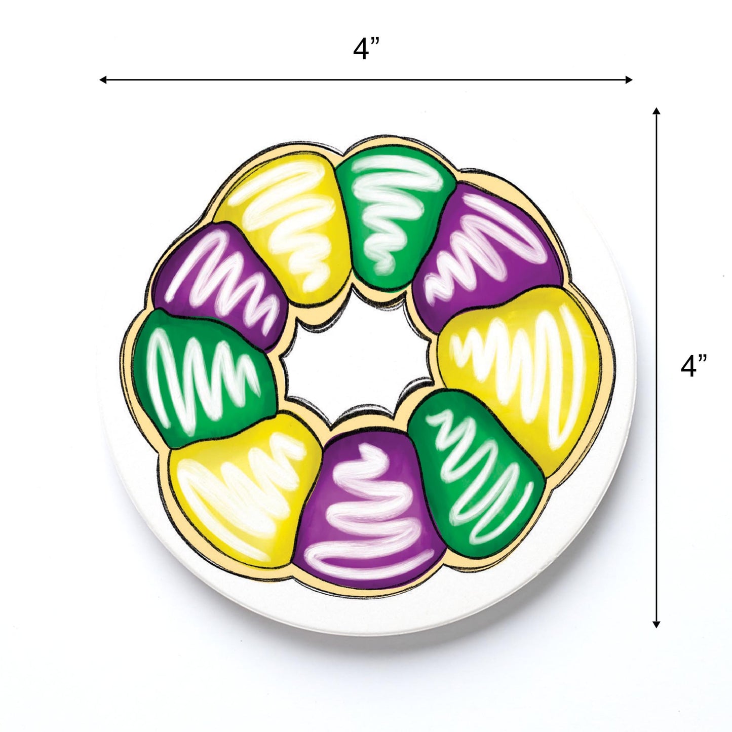 Ceramic Round Coaster-Mardi Gras King Cake