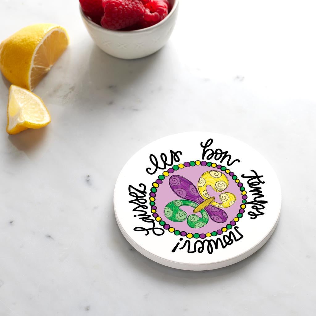 Ceramic Round Coaster-Mardi Gras Laissez Les Bon Temps Rouler