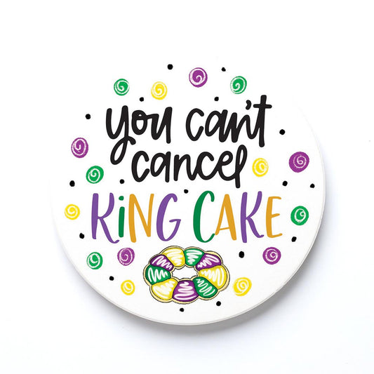 Ceramic Round Coaster-Mardi Gras You Can't Cancel King Cake