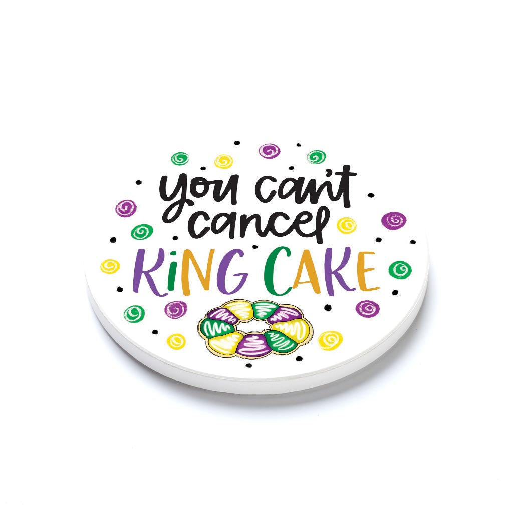 Ceramic Round Coaster-Mardi Gras You Can't Cancel King Cake