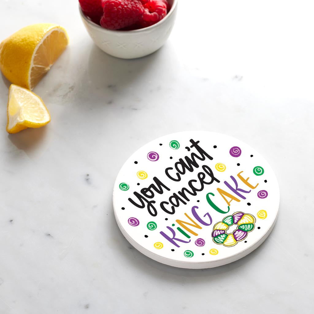 Ceramic Round Coaster-Mardi Gras You Can't Cancel King Cake