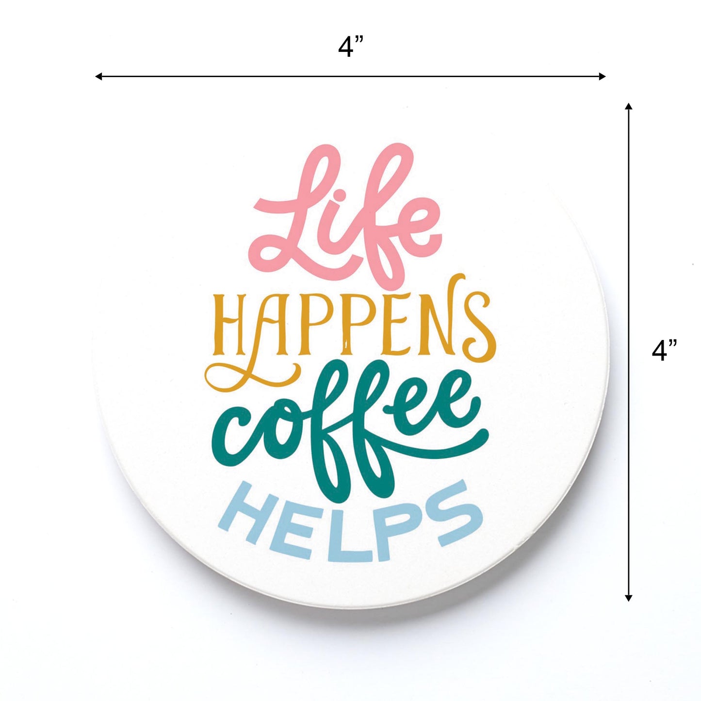 Ceramic Round Coaster-Life Happens Coffee Helps -3