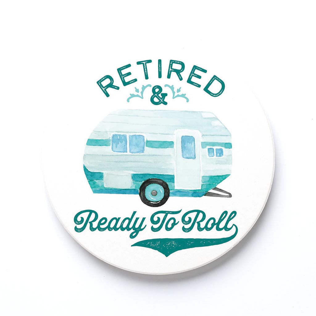 Ceramic Round Coaster-Retired & Ready To Roll -0