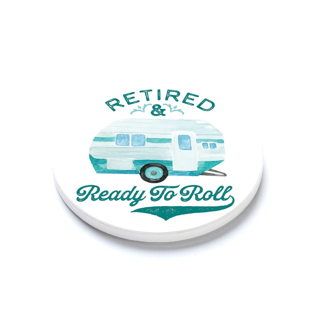 Ceramic Round Coaster-Retired & Ready To Roll -1