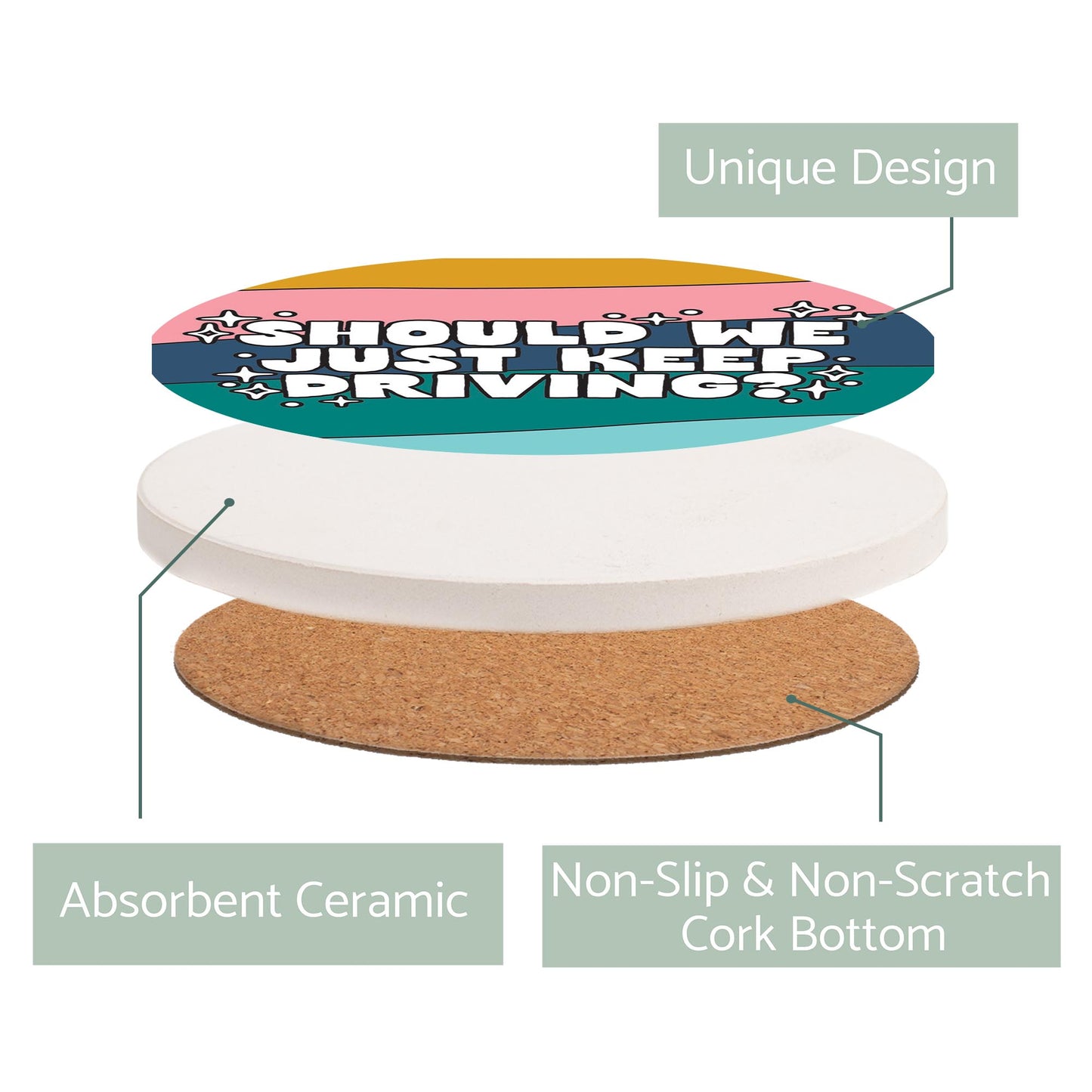 Ceramic Round Coaster-Should We Just Keep Driving? -2