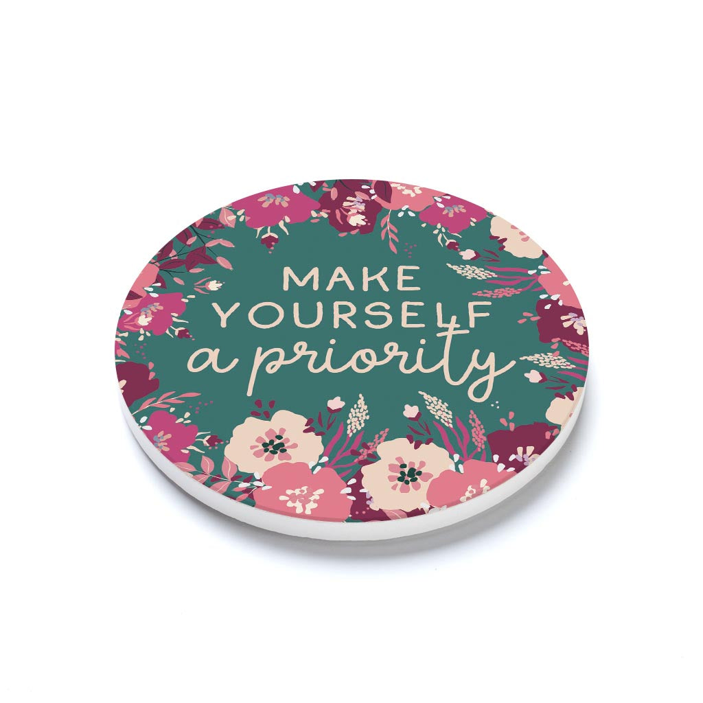 Ceramic Round Coaster-Make Yourself A Priority -1