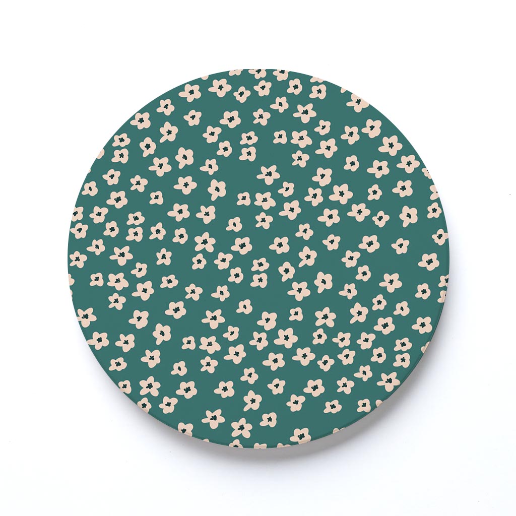 Ceramic Round Coaster-Inspirational Green Floral Pattern -0