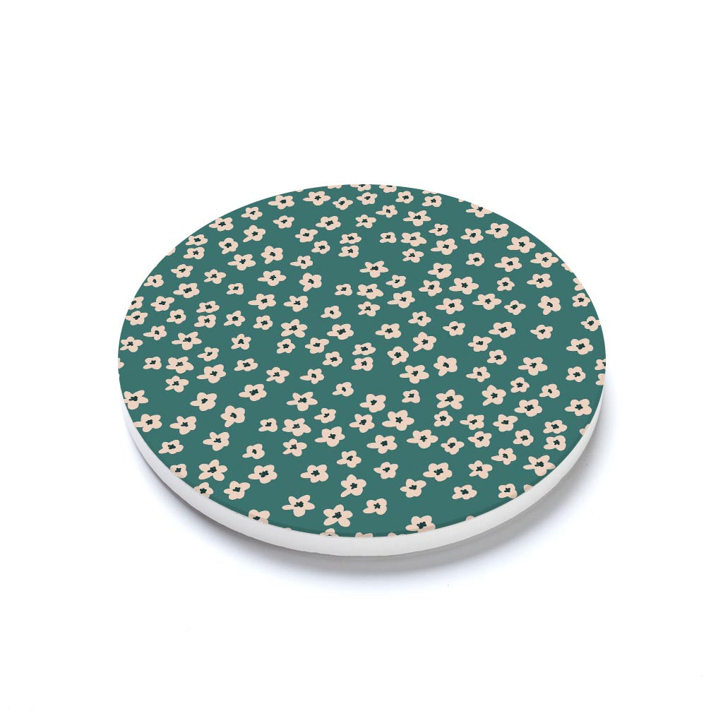 Ceramic Round Coaster-Inspirational Green Floral Pattern -1