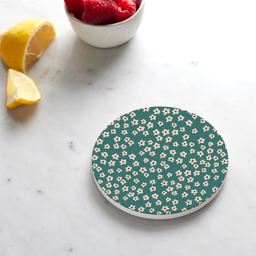 Ceramic Round Coaster-Inspirational Green Floral Pattern -4