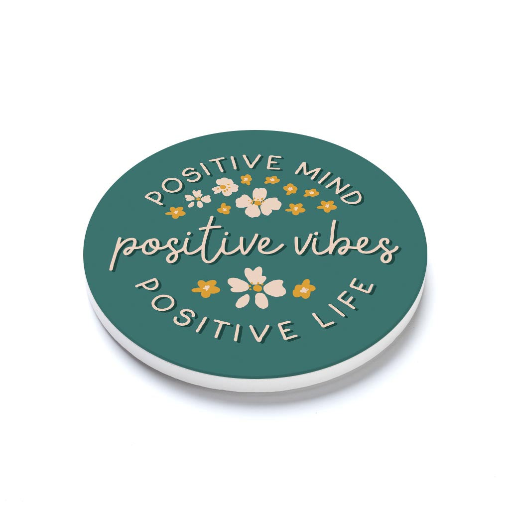 Ceramic Round Coaster-Positive Mind Positive Vibes -1