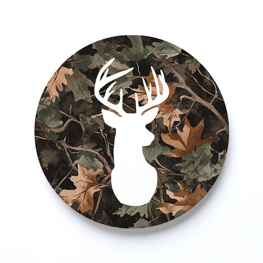 Ceramic Round Coaster-Deer Head Camo -0