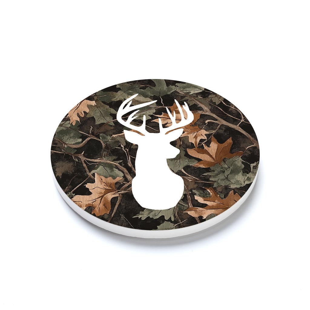 Ceramic Round Coaster-Deer Head Camo -1