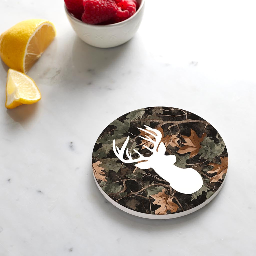 Ceramic Round Coaster-Deer Head Camo -4