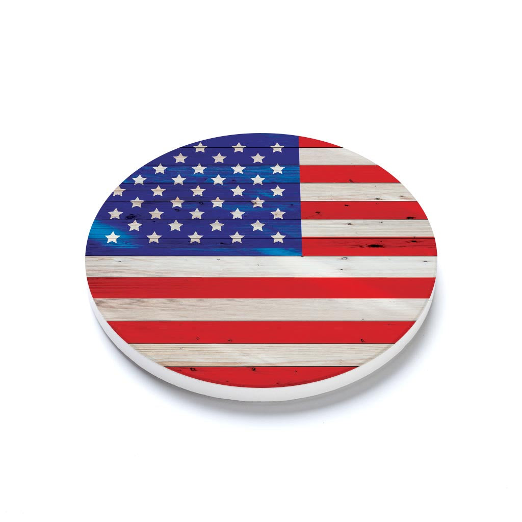 Ceramic Round Coaster-Wooden American Flag -1