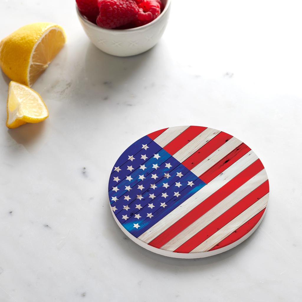 Ceramic Round Coaster-Wooden American Flag -4