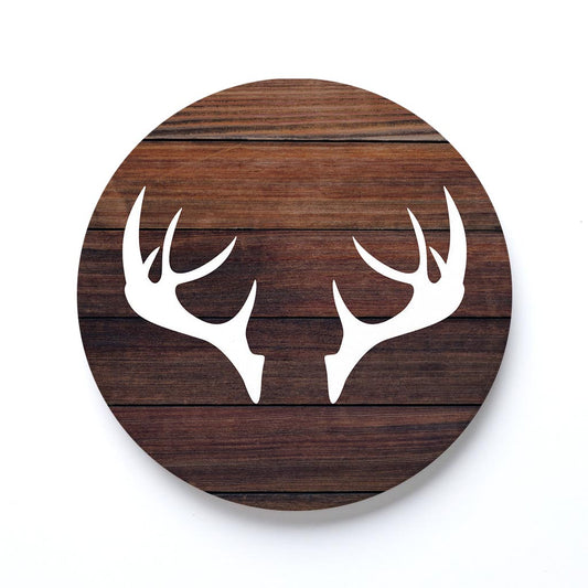 Ceramic Round Coaster-Wooden Antlers -0