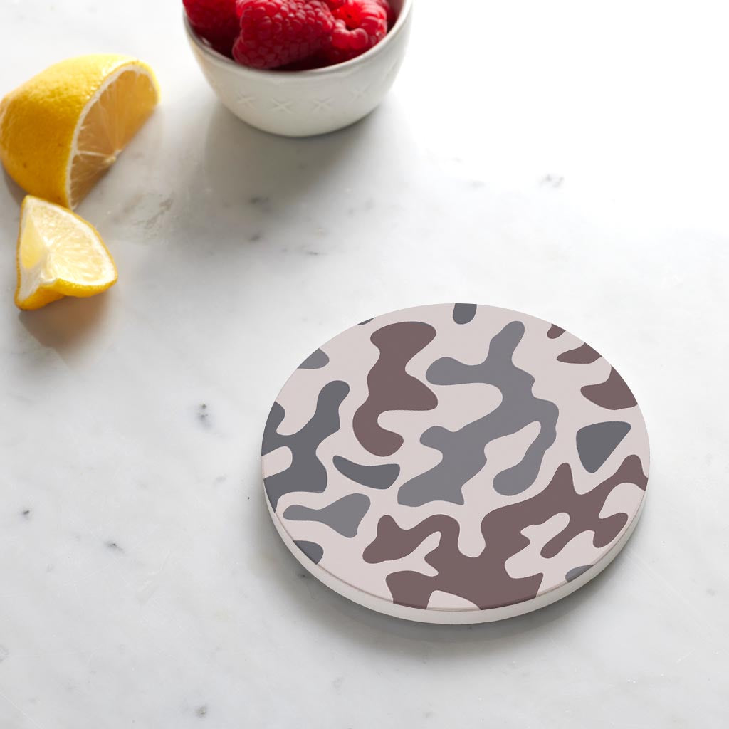 Ceramic Round Coaster-Brown Camo Pattern -4