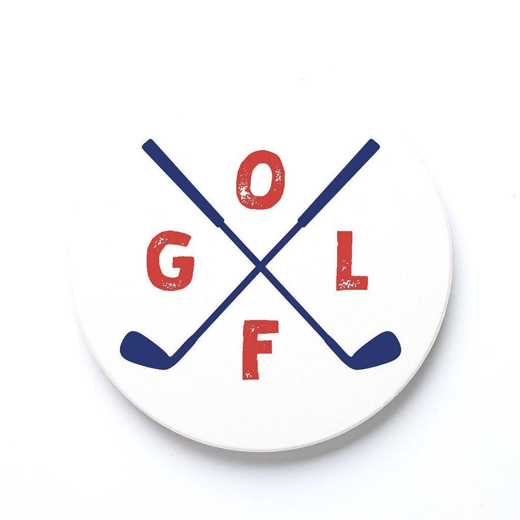 Ceramic Round Coaster-Golf Crossed Clubs -0