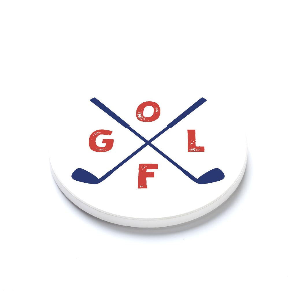 Ceramic Round Coaster-Golf Crossed Clubs -1