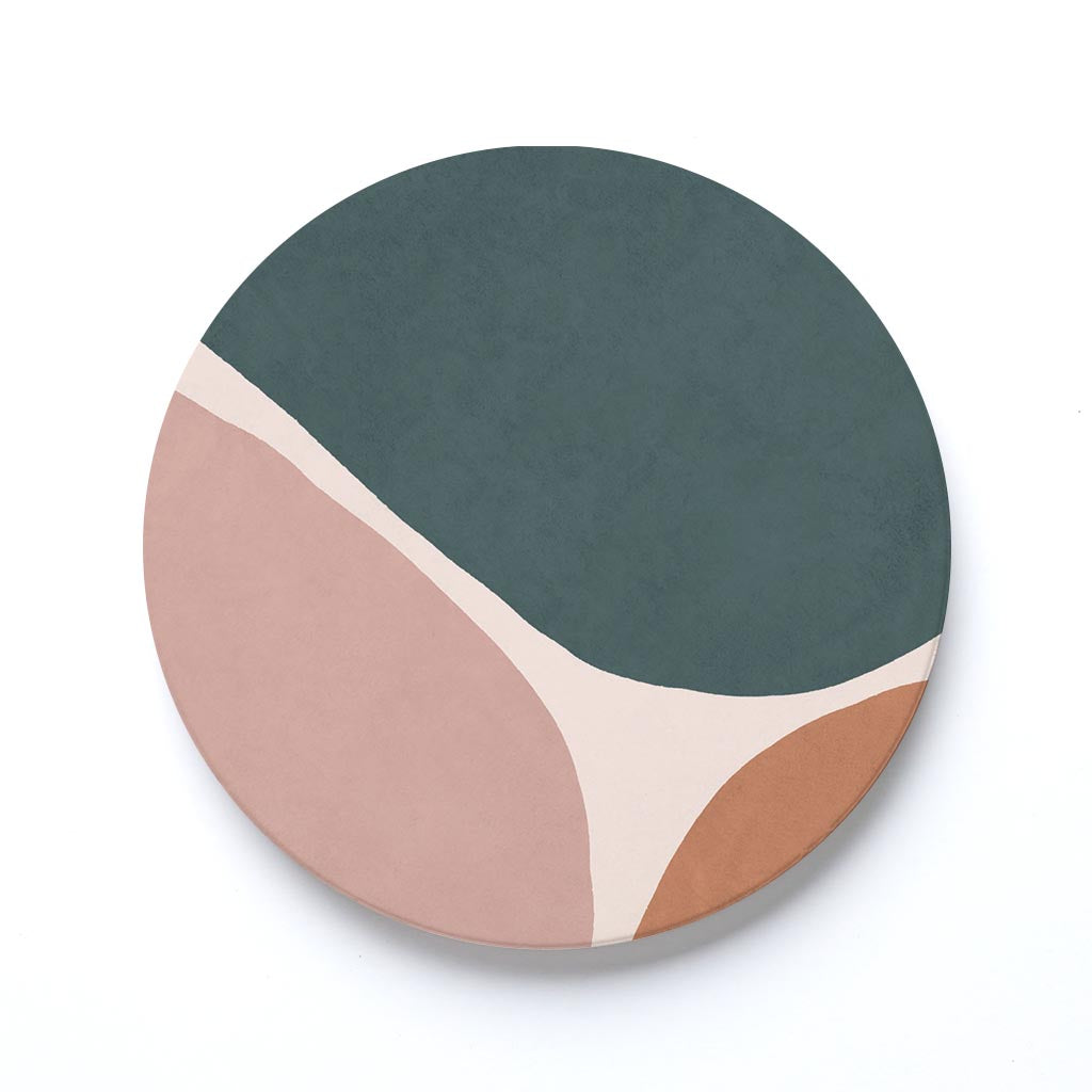 Ceramic Round Coaster-Abstract Retro Shapes 1 -0