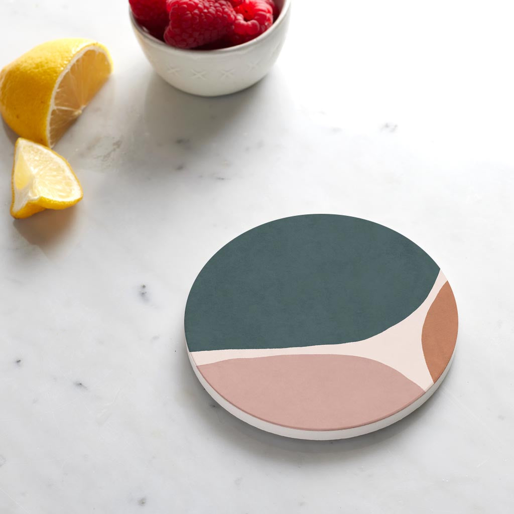 Ceramic Round Coaster-Abstract Retro Shapes 1 -4