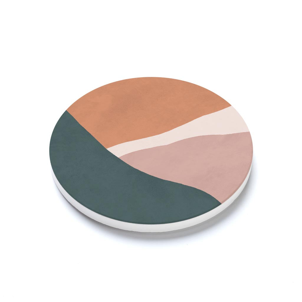 Ceramic Round Coaster-Abstract Retro Shapes 2 -1